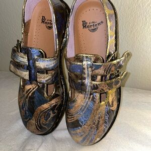 Dr. Martens Blue Black Gold Patterned Flats